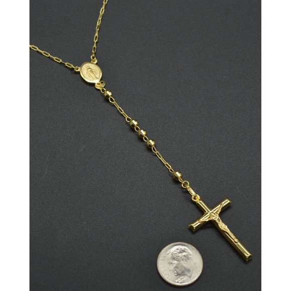 10k Solid Yellow Gold Rosary virgin Mary Jesus Cross Necklace 18 9.3 gr - Picture 6 of 7